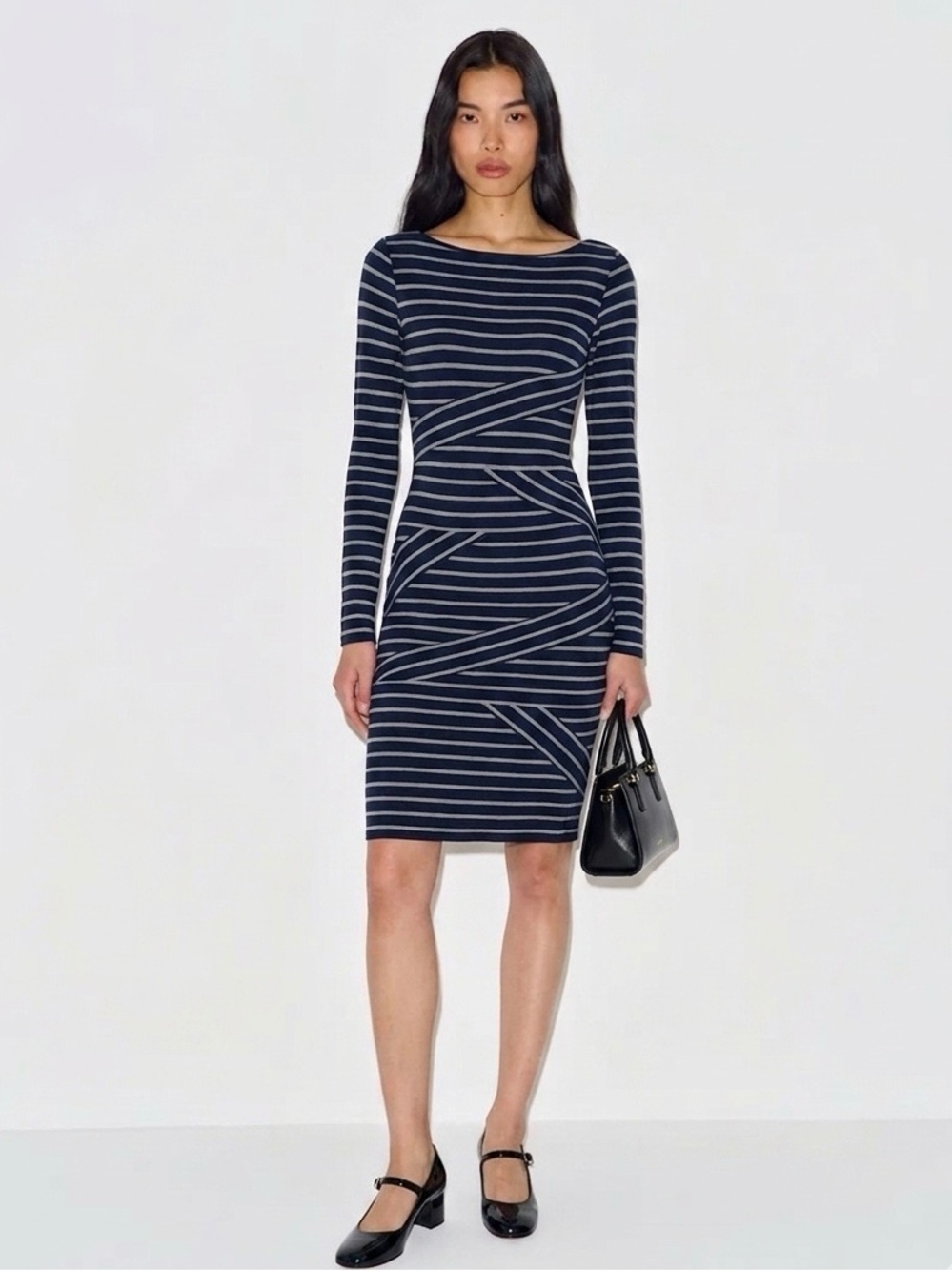 Bailey44 Navy Boat Neck Striped Bodycon Jersey Dress Size XS/S Business Casual